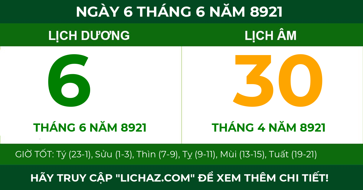 lịch âm ngày 6 tháng 6 năm 8921