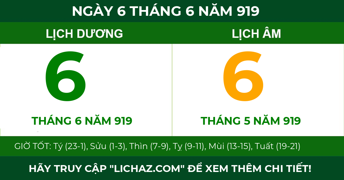 lịch âm ngày 6 tháng 6 năm 919