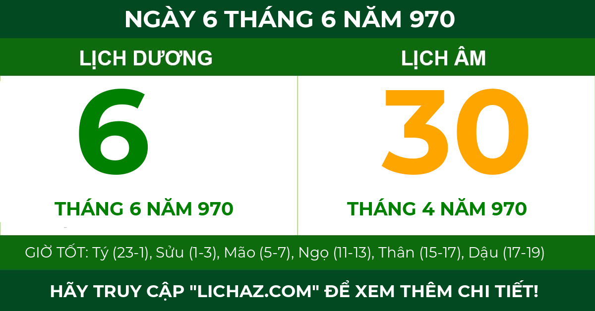 lịch âm ngày 6 tháng 6 năm 970