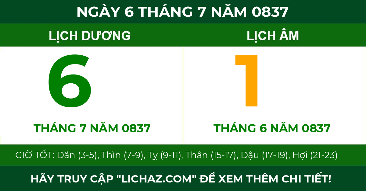 lịch âm ngày 6 tháng 7 năm 0837