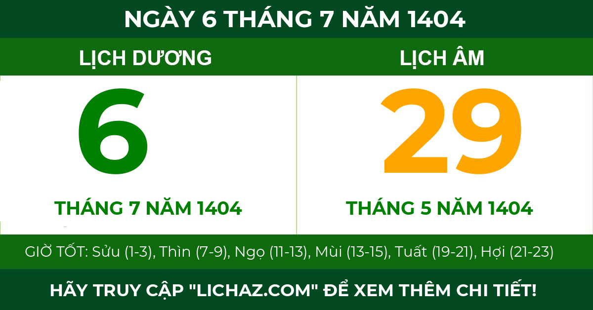 lịch âm ngày 6 tháng 7 năm 1404