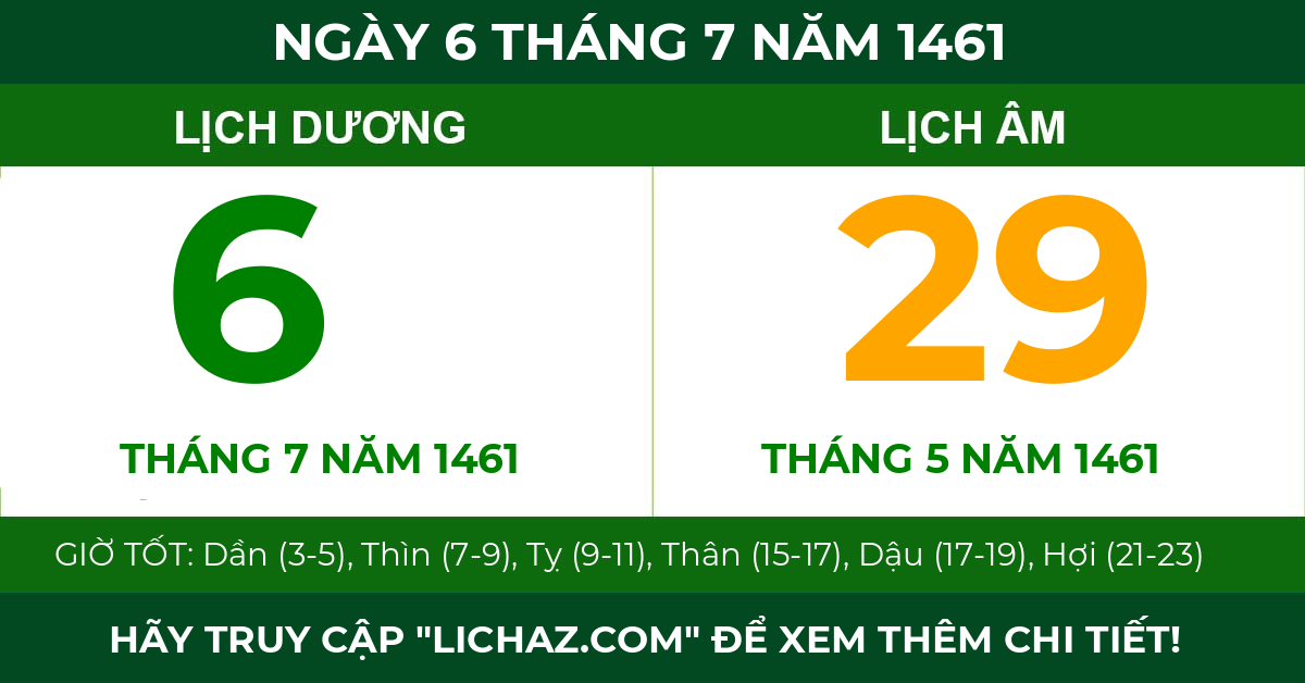 lịch âm ngày 6 tháng 7 năm 1461
