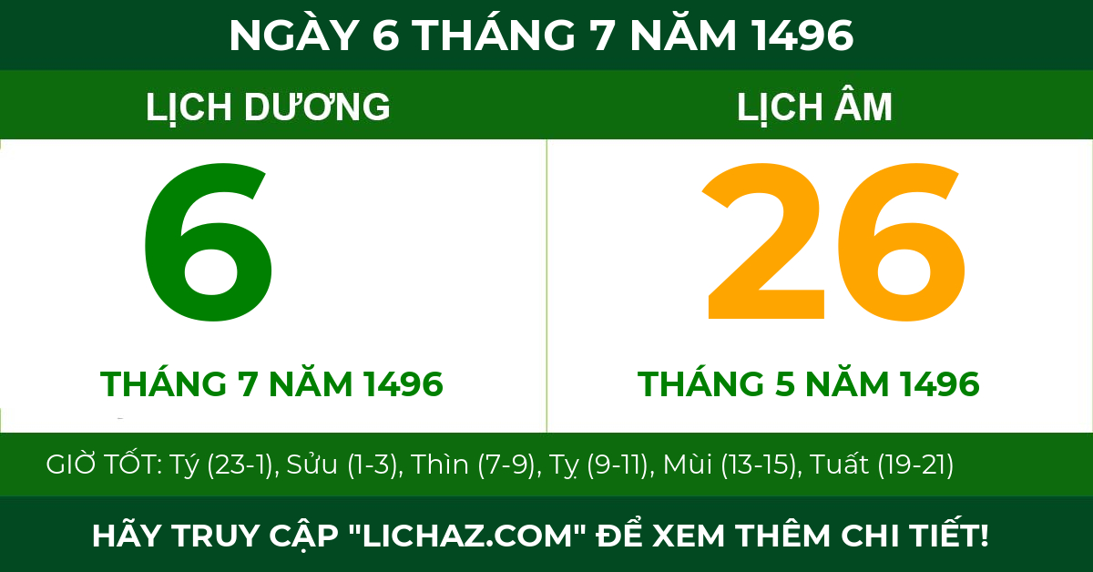 lịch âm ngày 6 tháng 7 năm 1496