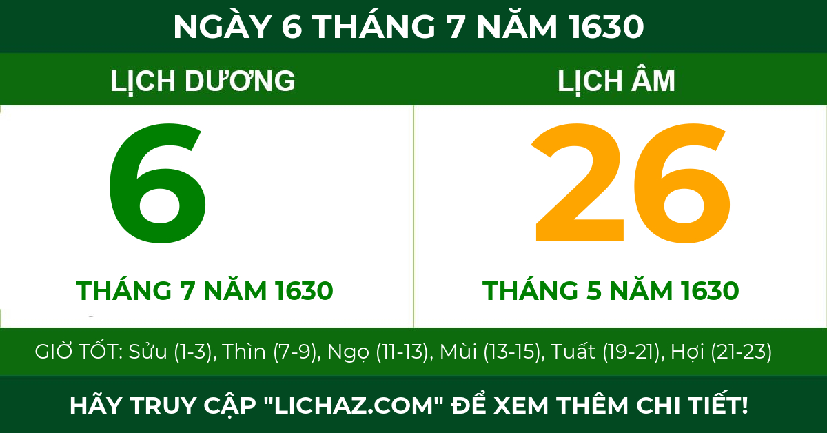 lịch âm ngày 6 tháng 7 năm 1630