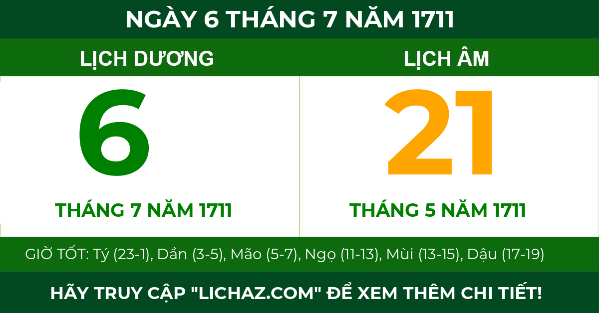 lịch âm ngày 6 tháng 7 năm 1711