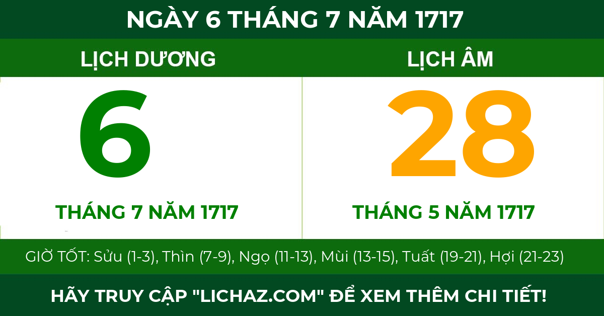 lịch âm ngày 6 tháng 7 năm 1717