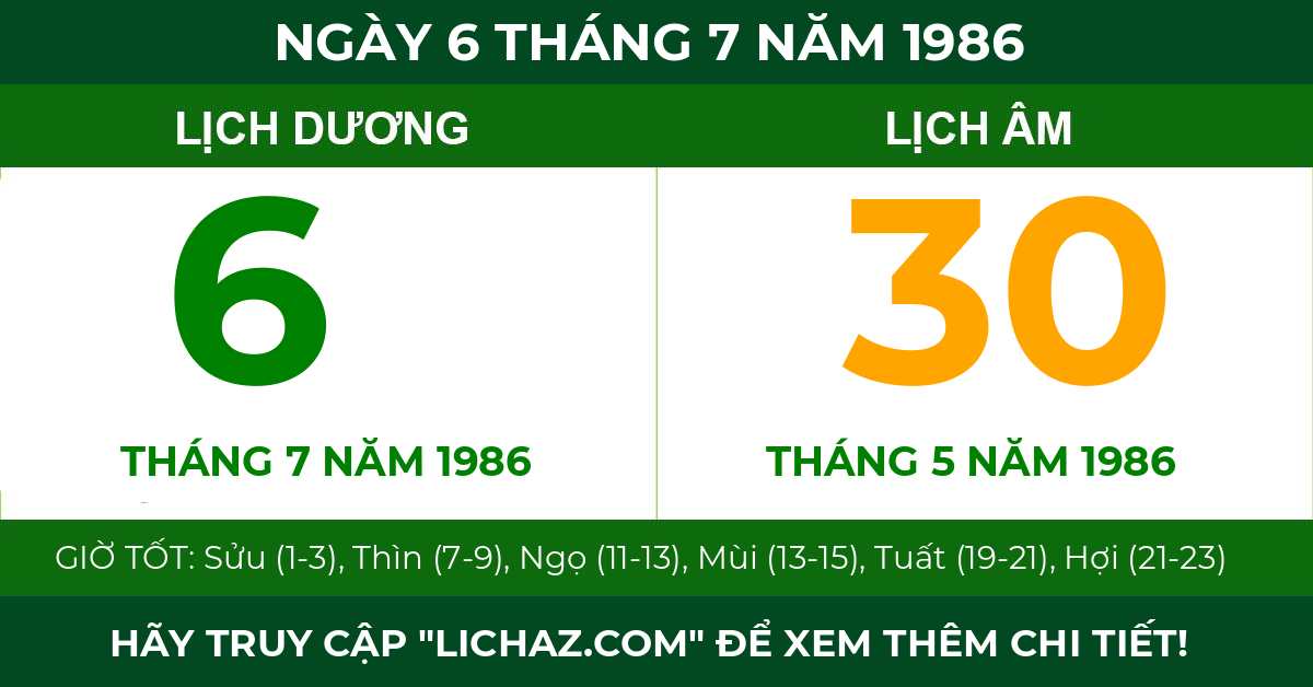 lịch âm ngày 6 tháng 7 năm 1986
