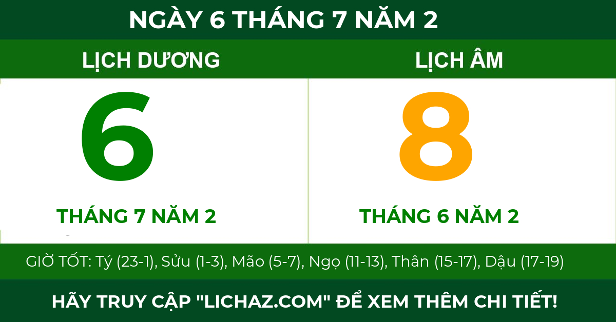 lịch âm ngày 6 tháng 7 năm 2