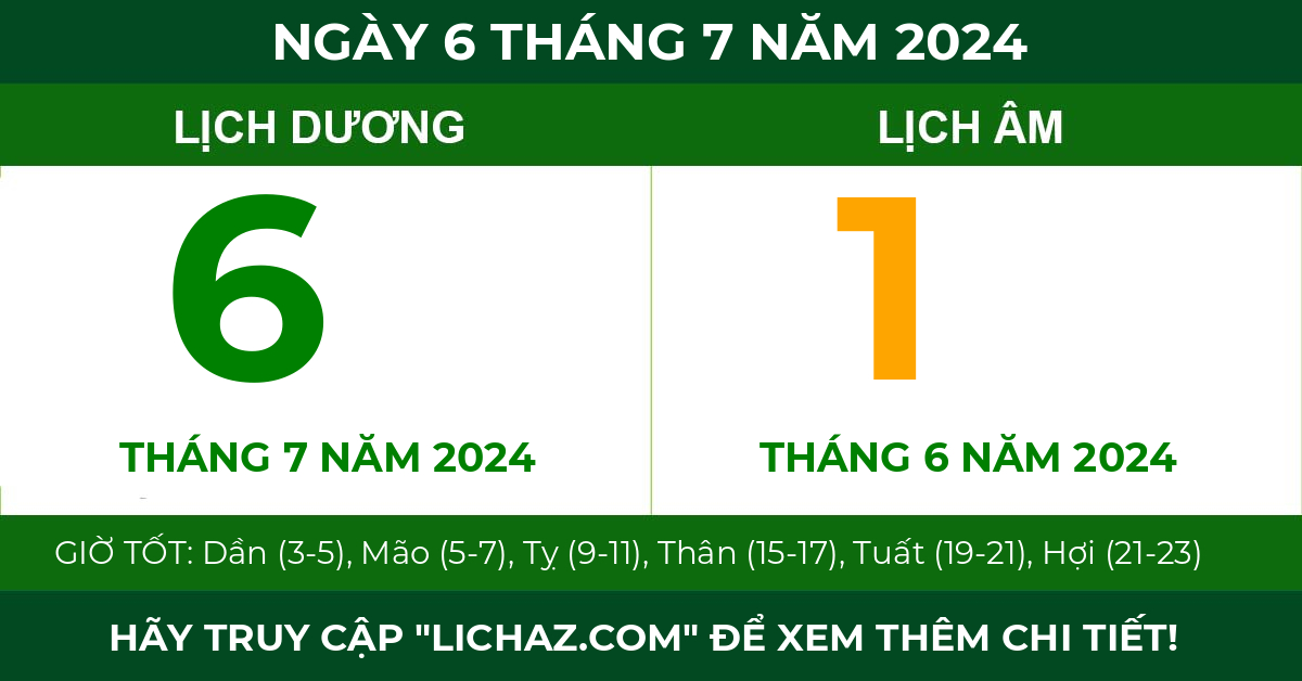 lịch âm ngày 6 tháng 7 năm 2024