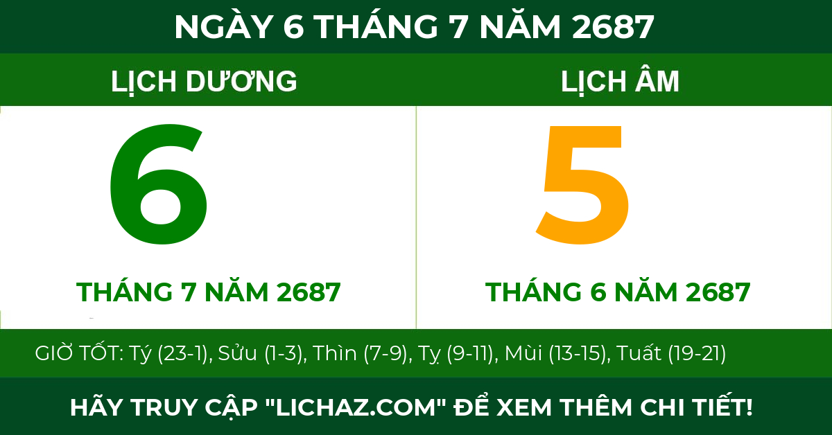 lịch âm ngày 6 tháng 7 năm 2687