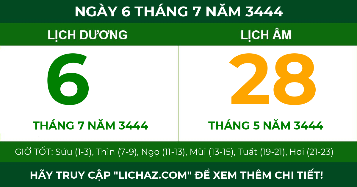 lịch âm ngày 6 tháng 7 năm 3444