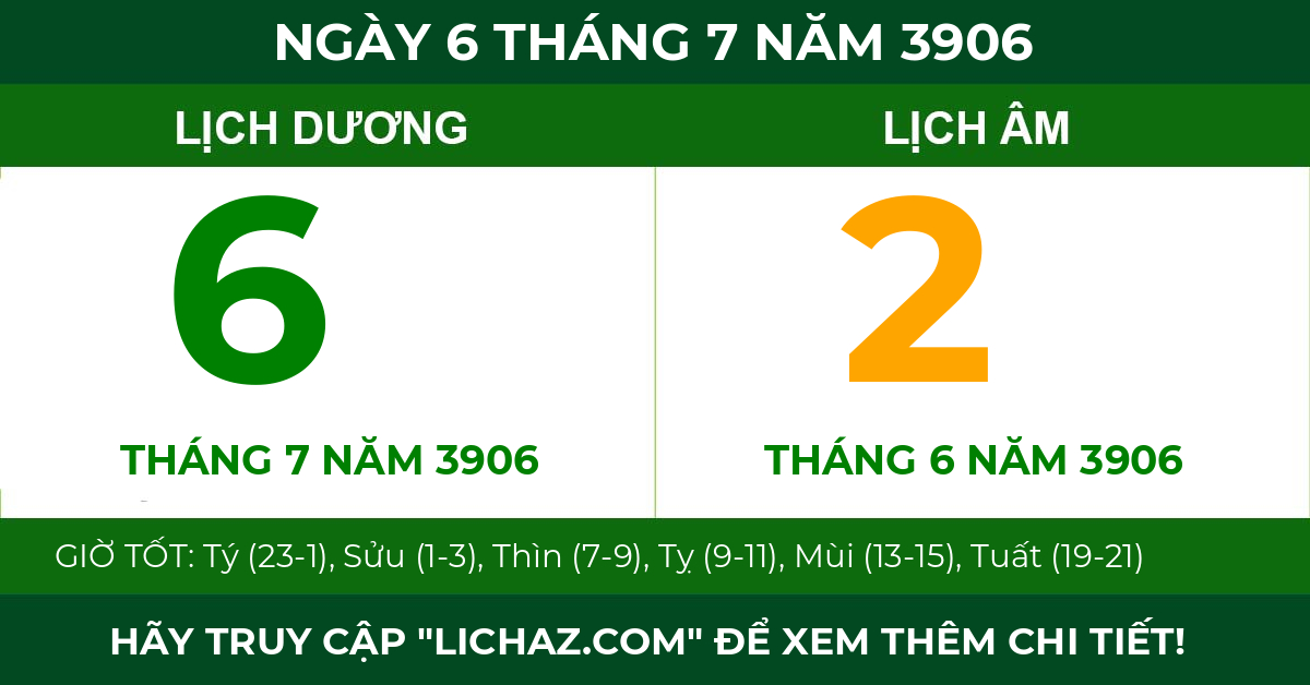 lịch âm ngày 6 tháng 7 năm 3906