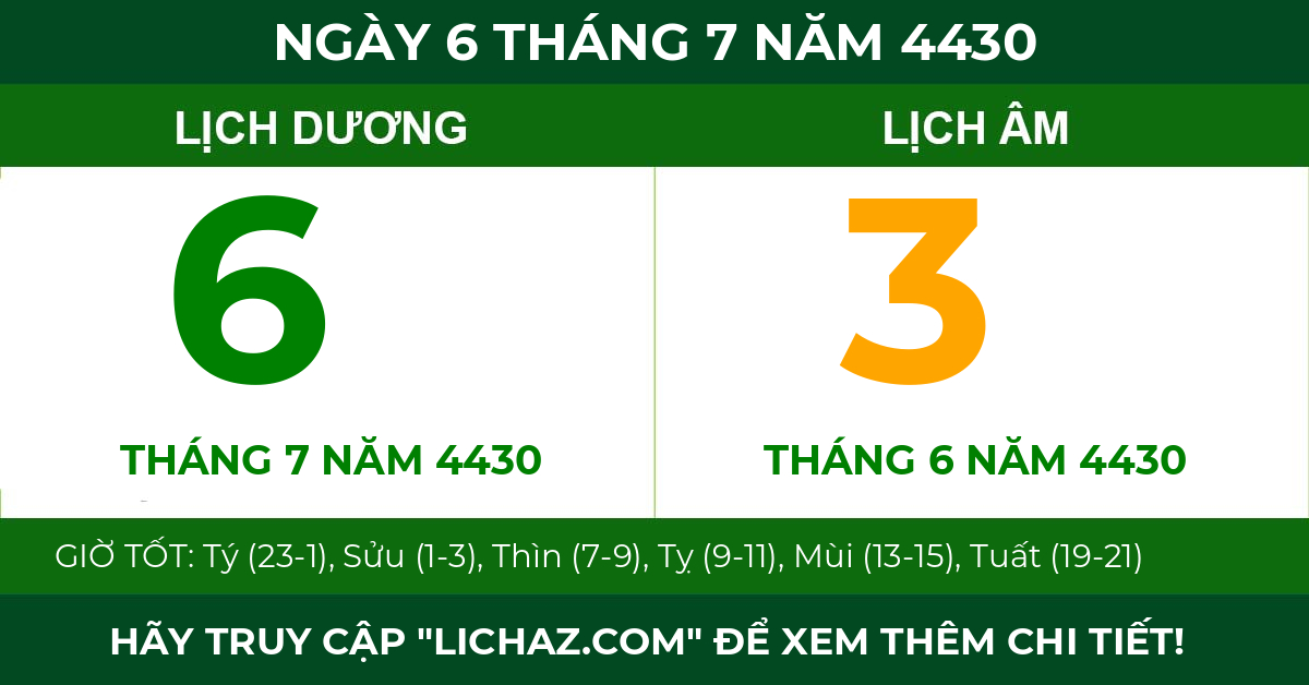 lịch âm ngày 6 tháng 7 năm 4430