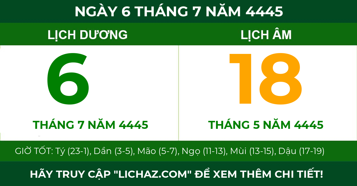lịch âm ngày 6 tháng 7 năm 4445