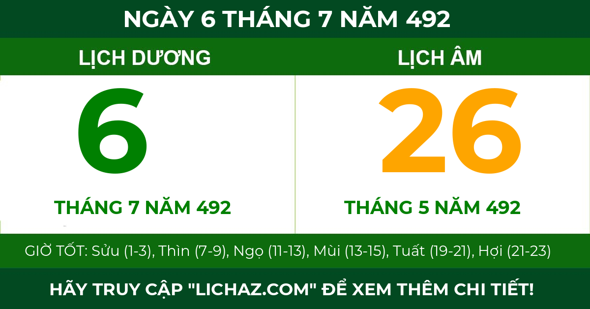 lịch âm ngày 6 tháng 7 năm 492