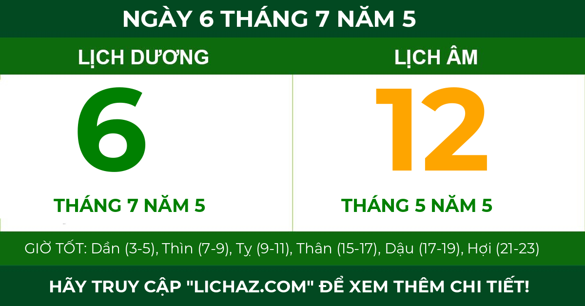 lịch âm ngày 6 tháng 7 năm 5