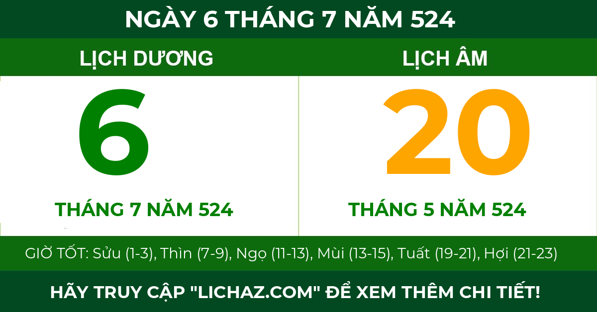 lịch âm ngày 6 tháng 7 năm 524
