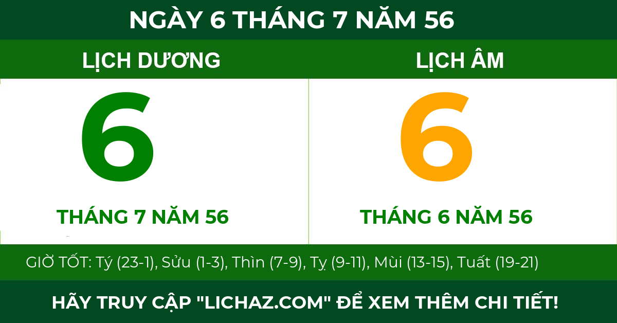lịch âm ngày 6 tháng 7 năm 56
