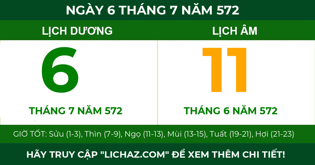lịch âm ngày 6 tháng 7 năm 572