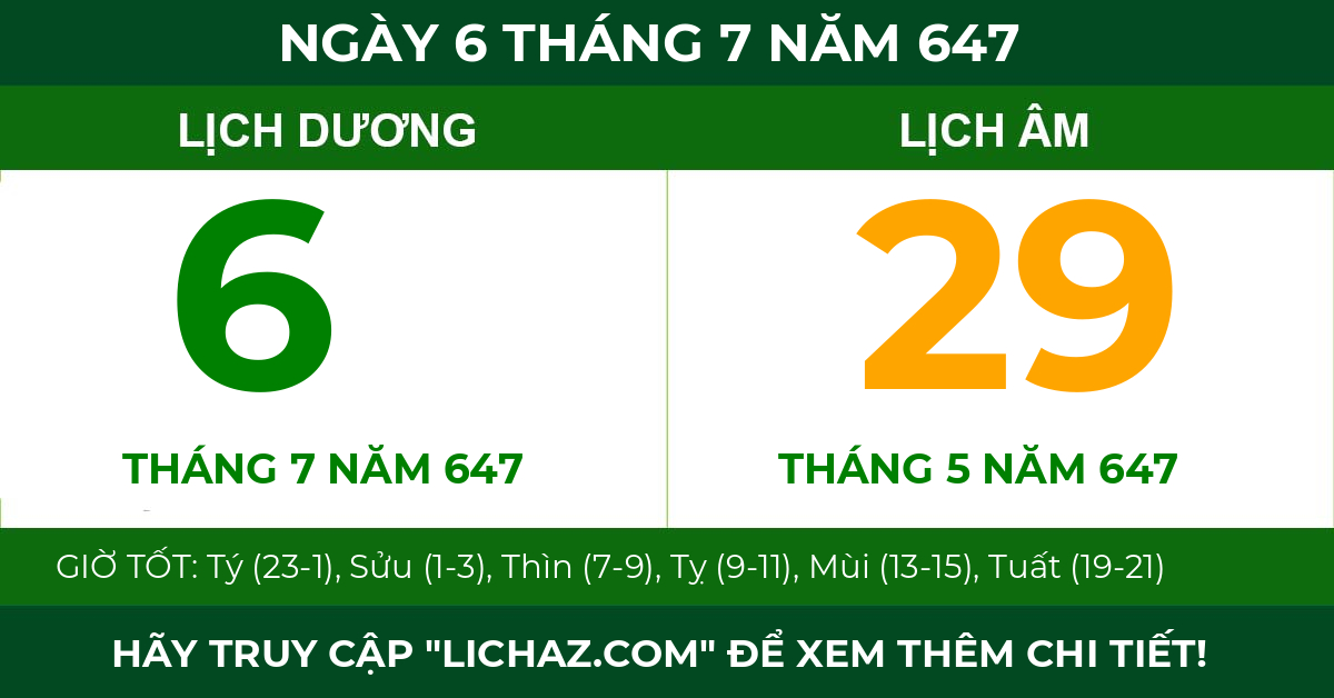 lịch âm ngày 6 tháng 7 năm 647