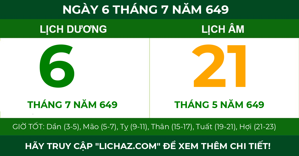 lịch âm ngày 6 tháng 7 năm 649