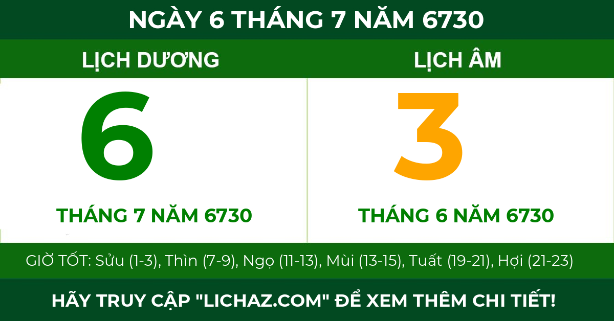 lịch âm ngày 6 tháng 7 năm 6730