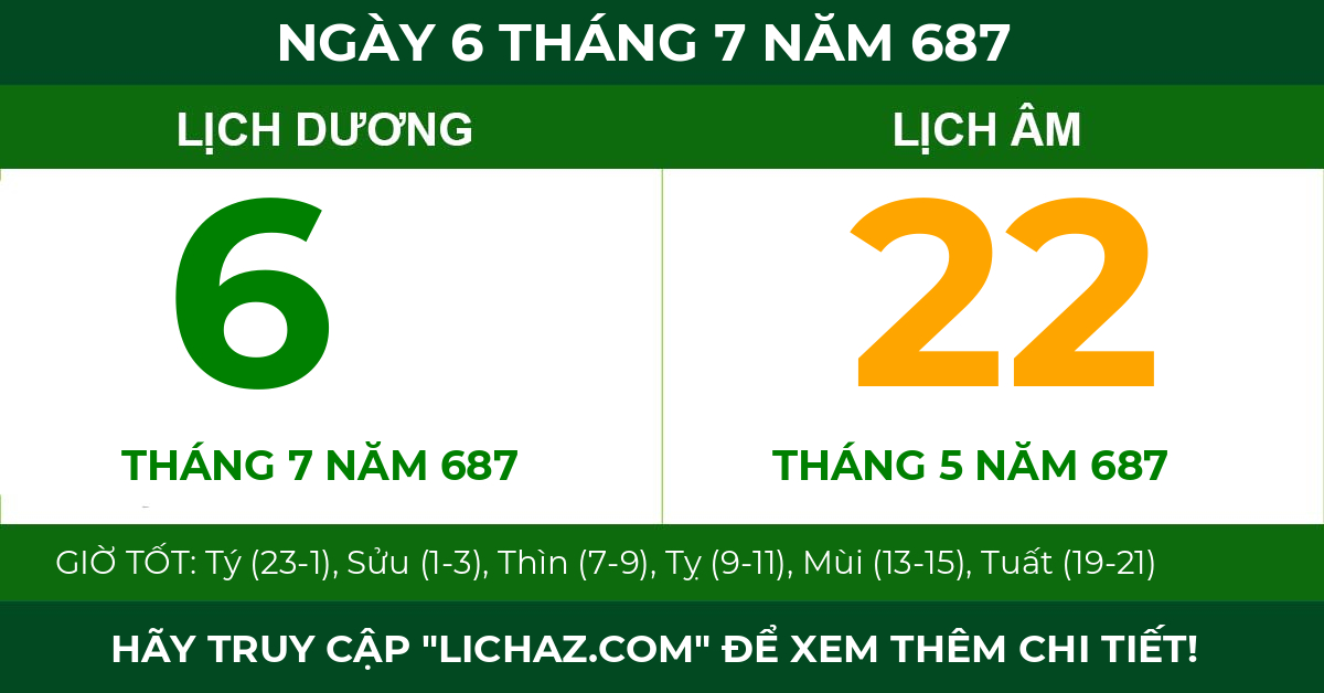 lịch âm ngày 6 tháng 7 năm 687