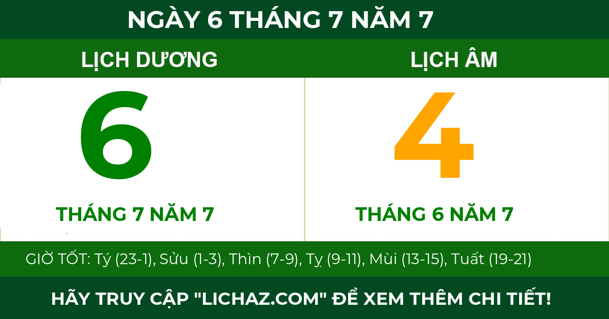 lịch âm ngày 6 tháng 7 năm 7