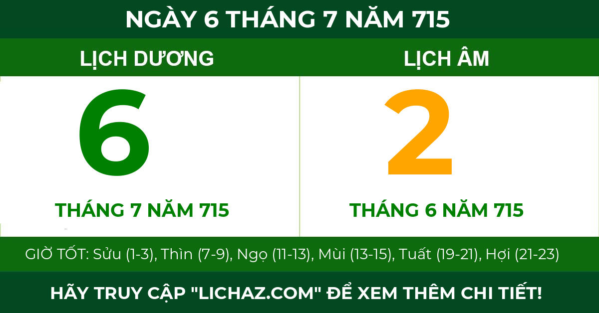 lịch âm ngày 6 tháng 7 năm 715