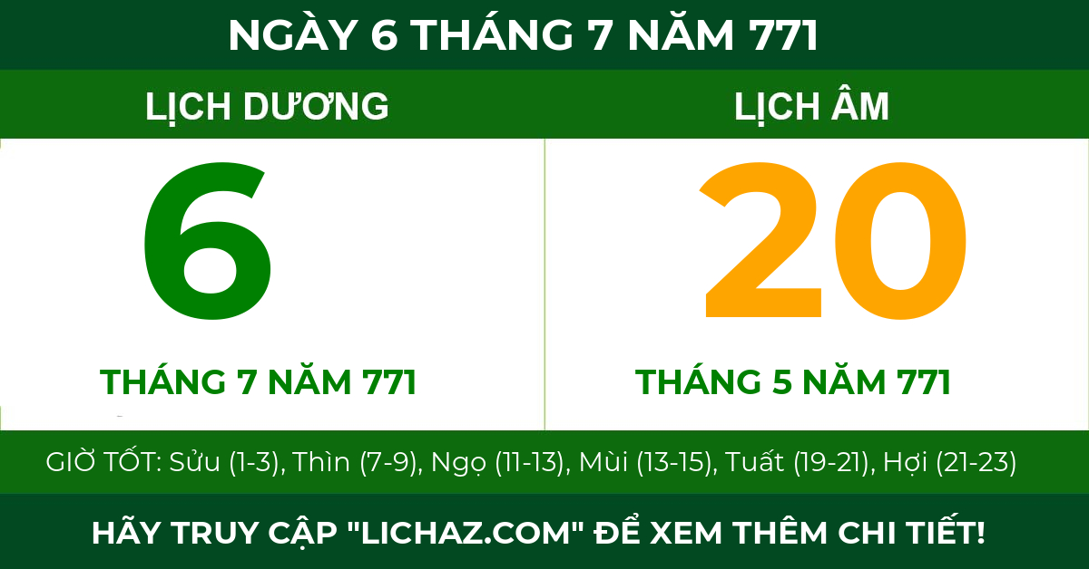 lịch âm ngày 6 tháng 7 năm 771