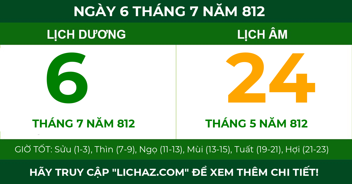 lịch âm ngày 6 tháng 7 năm 812