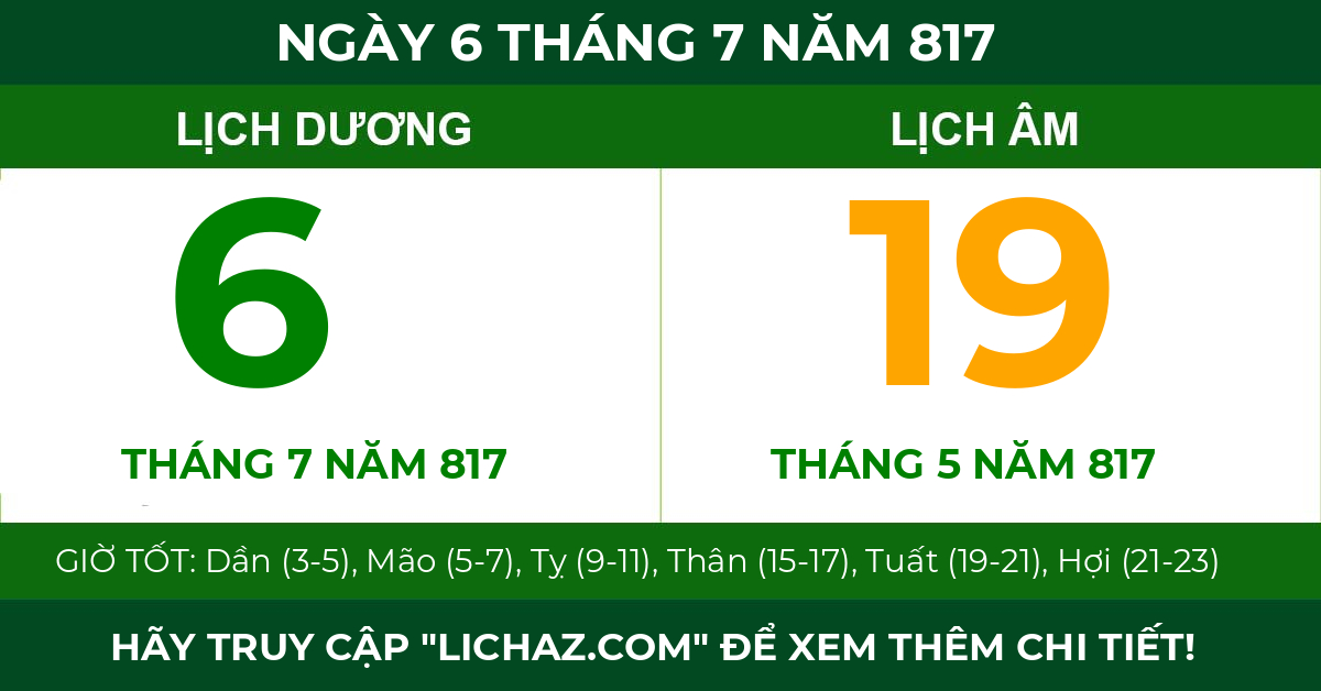 lịch âm ngày 6 tháng 7 năm 817