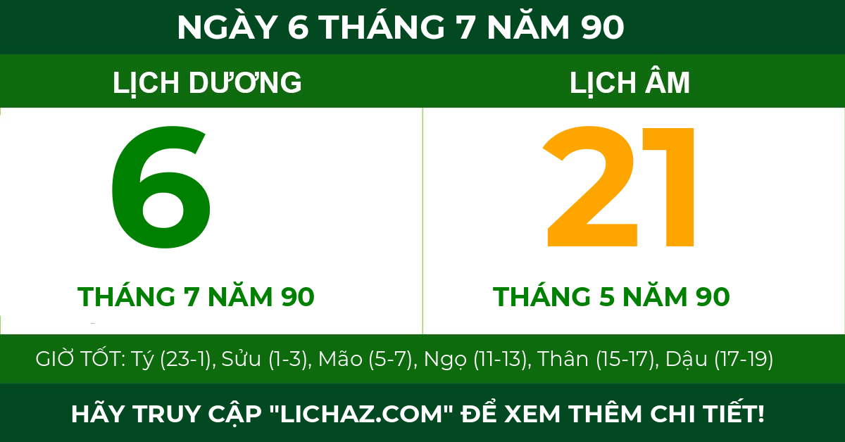 lịch âm ngày 6 tháng 7 năm 90