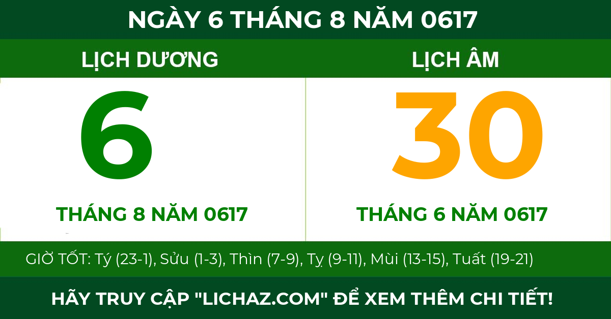 lịch âm ngày 6 tháng 8 năm 0617