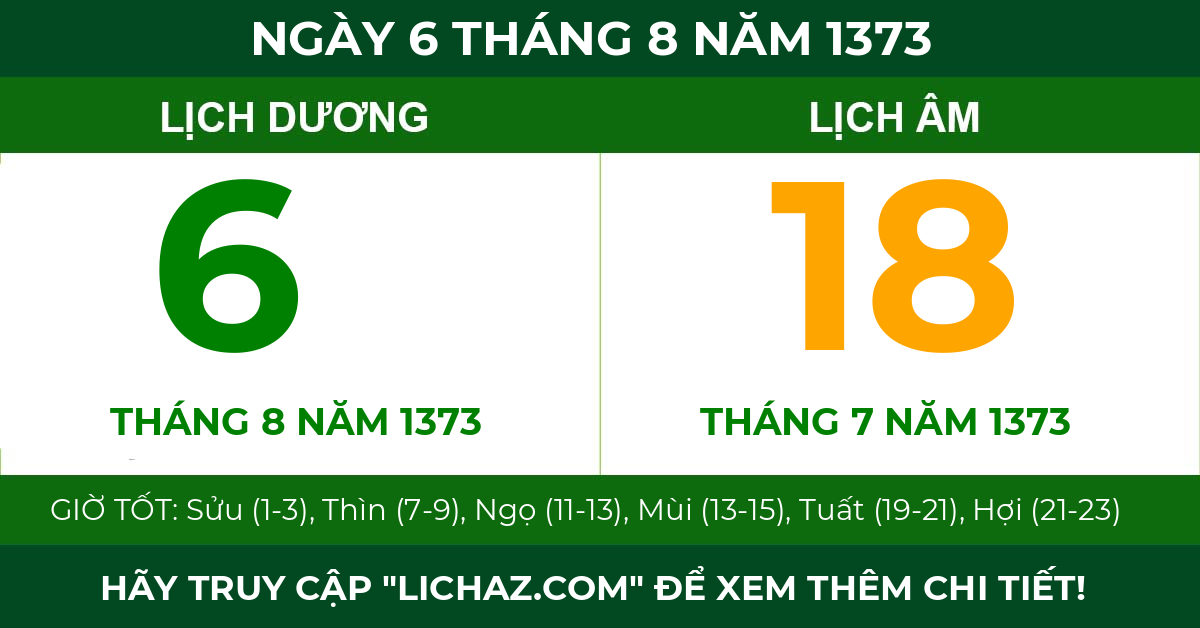 lịch âm ngày 6 tháng 8 năm 1373