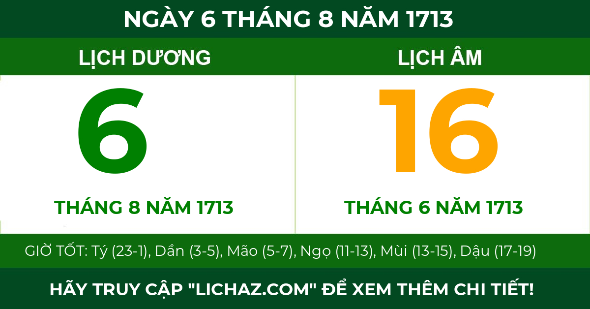 lịch âm ngày 6 tháng 8 năm 1713