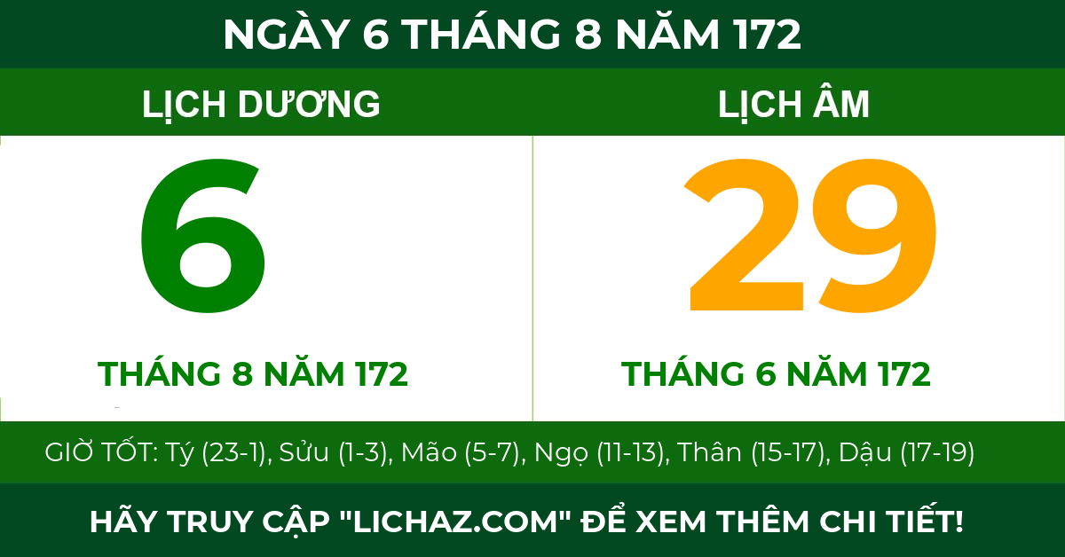lịch âm ngày 6 tháng 8 năm 172
