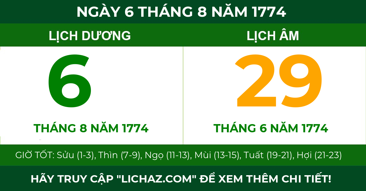 lịch âm ngày 6 tháng 8 năm 1774