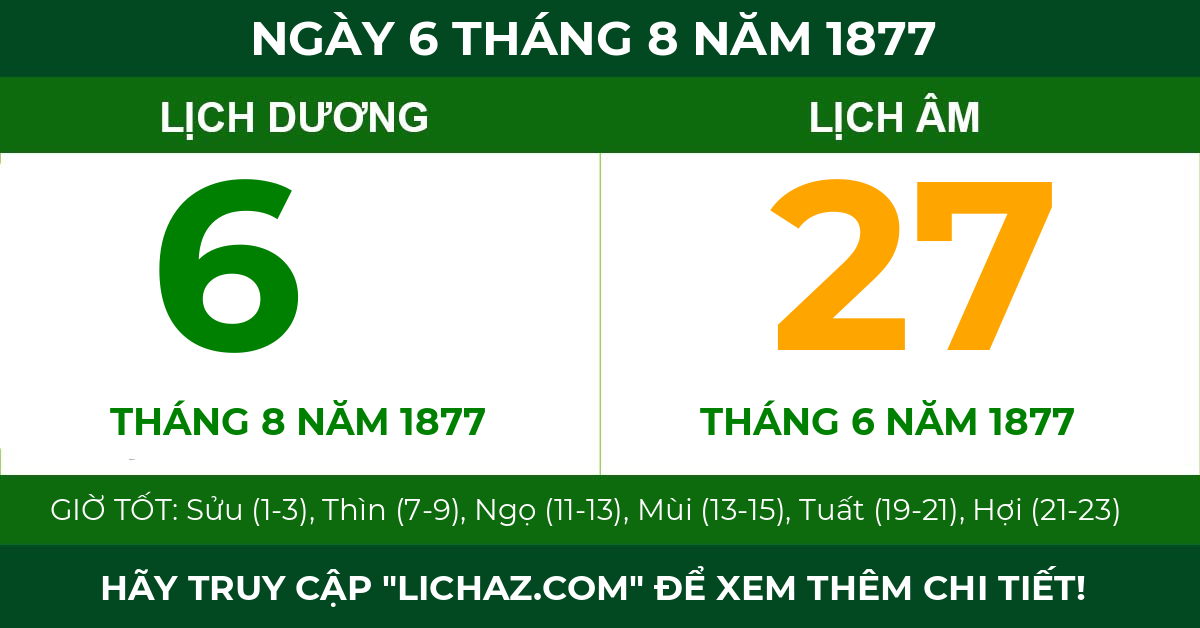 lịch âm ngày 6 tháng 8 năm 1877