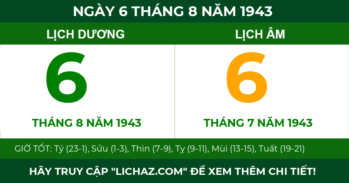 lịch âm ngày 6 tháng 8 năm 1943