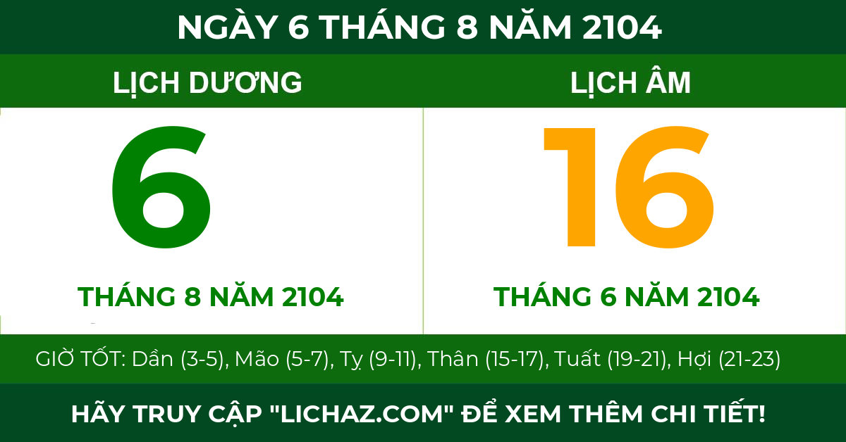 lịch âm ngày 6 tháng 8 năm 2104