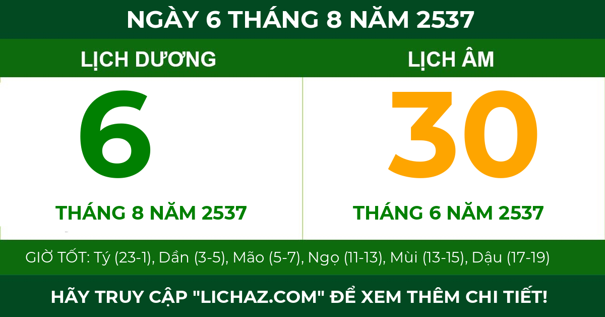 lịch âm ngày 6 tháng 8 năm 2537