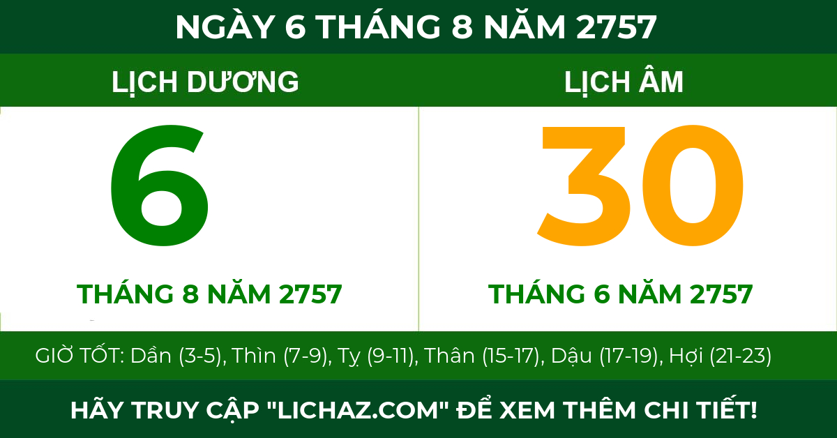 lịch âm ngày 6 tháng 8 năm 2757