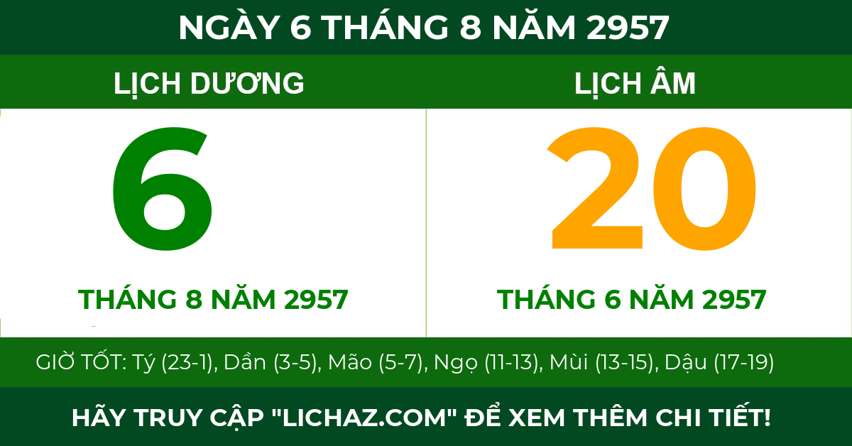 lịch âm ngày 6 tháng 8 năm 2957