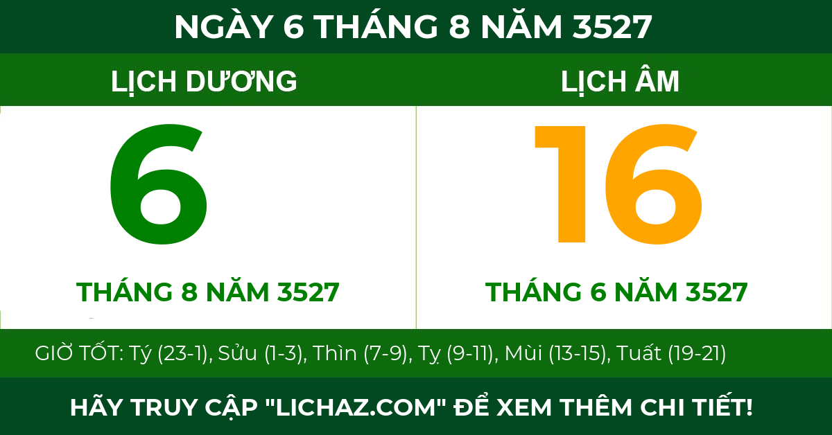 lịch âm ngày 6 tháng 8 năm 3527