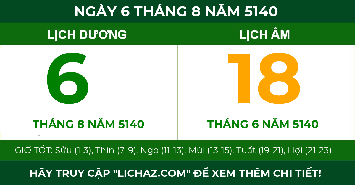 lịch âm ngày 6 tháng 8 năm 5140