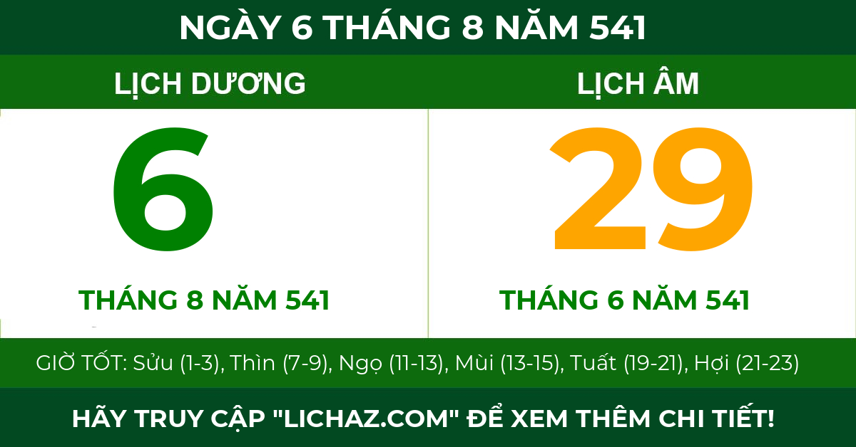lịch âm ngày 6 tháng 8 năm 541