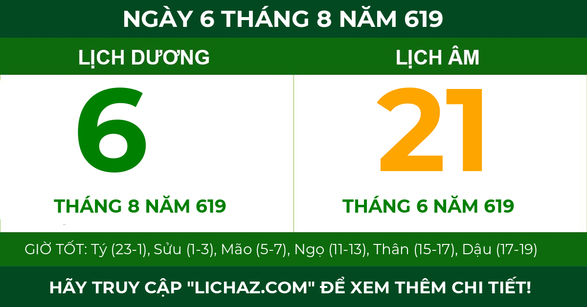 lịch âm ngày 6 tháng 8 năm 619