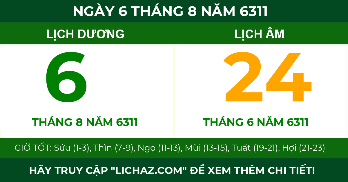 lịch âm ngày 6 tháng 8 năm 6311