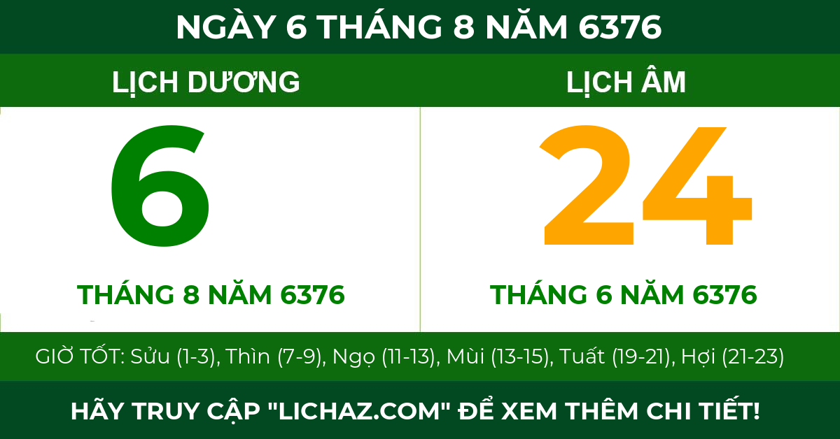 lịch âm ngày 6 tháng 8 năm 6376